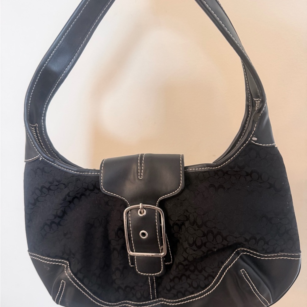 Coach Black Hobo Bag with Buckle Accent